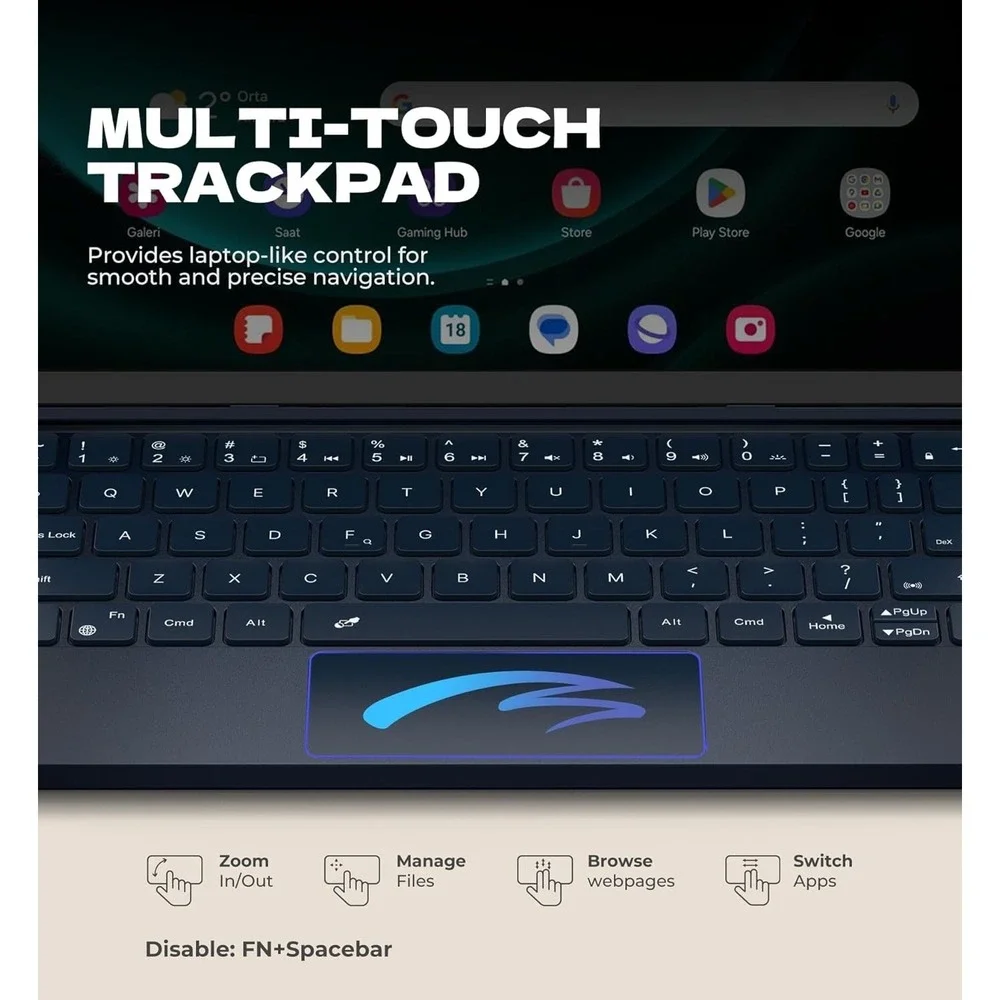 Dexnor Samsung Galaxy Tab A9+ Plus 11 Keyboard Case Backlit Trackpad Blue 2023